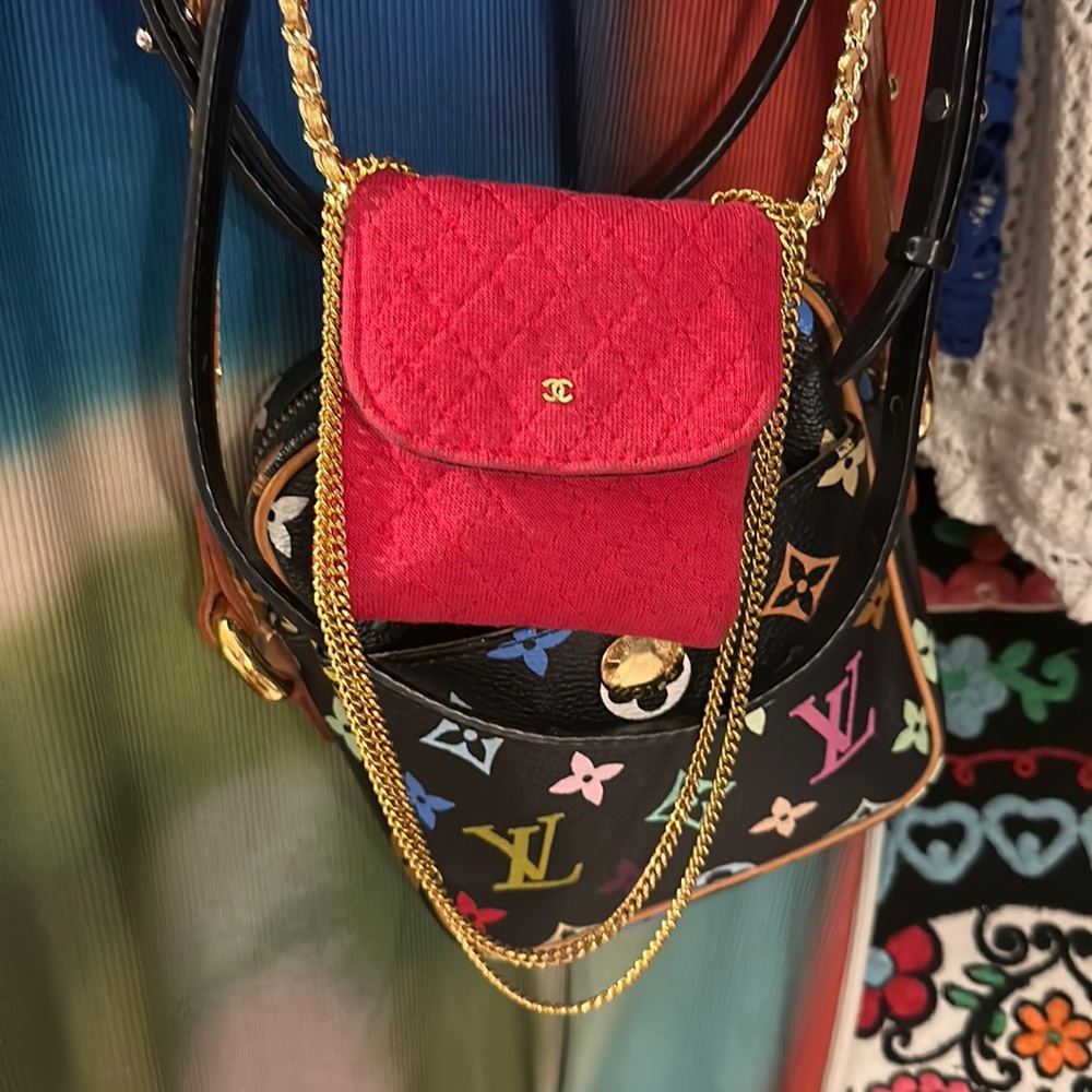 1990s Chanel Red Quilted CC Logo Noire Mini Chain
Shoulder / Necklace Bag